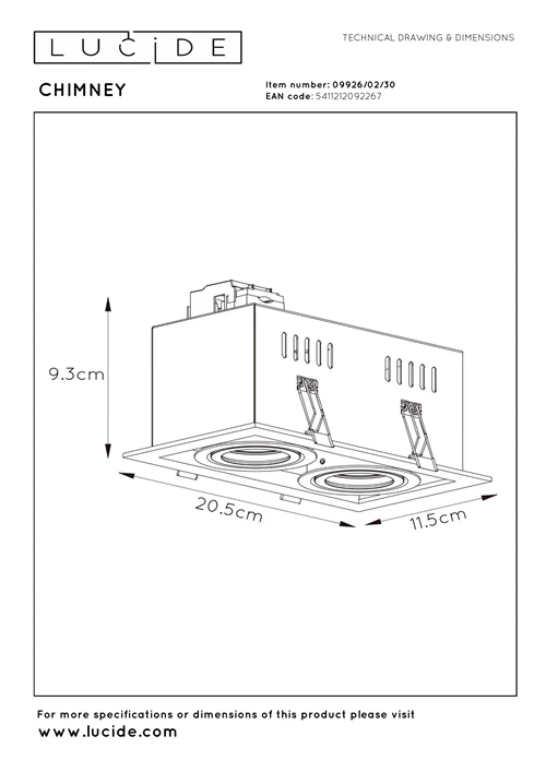 Lucide CHIMNEY - Spot encastrable - 2xGU10 - Noir - technique